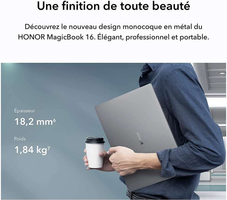 PC Portable 16.1" Honor MagicBook 16 - FHD 144Hz, Ryzen 5 5600H, 16 Go de RAM, 512 Go SSD, Win11 + Sac à dos HONOR + [15% Rakuten 105€]