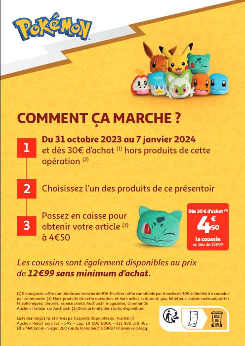 Promo CALENDRIER 2024 30X30CM POKÉMON chez Auchan