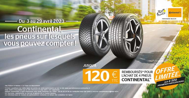 [ODR] Jusqu'à 120€ remboursés pour l'achat de 4 pneus Continental (je-participe.fr)