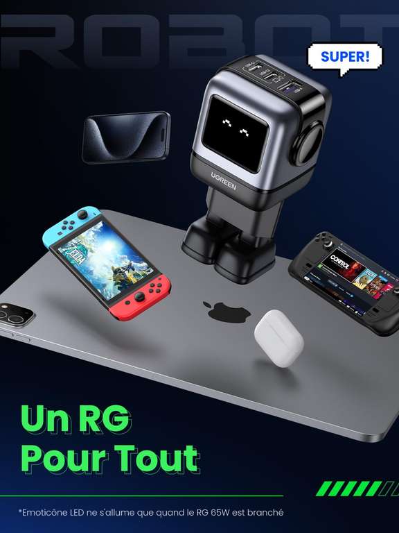 Chargeur USB UGreen Nexode RG RobotGaN - 65W (vendeur tiers - via coupon)