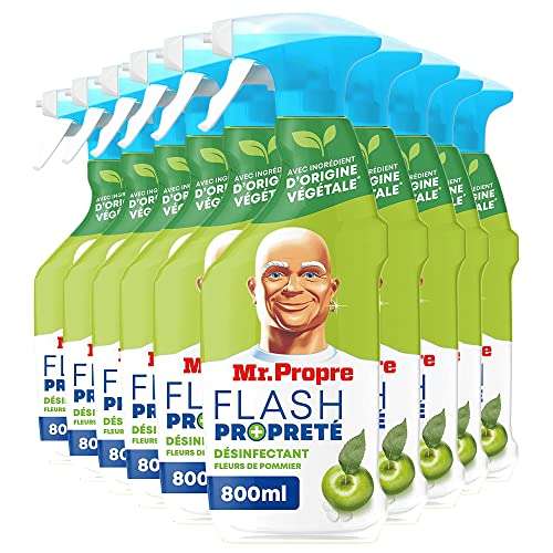 Spray Désinfectant Nettoyant Multi-Usages Mr. Propre Flash Propreté Fleurs De Pommier,10x800ML, Élimine 99,9% Des Bactéries, Pas De Traces