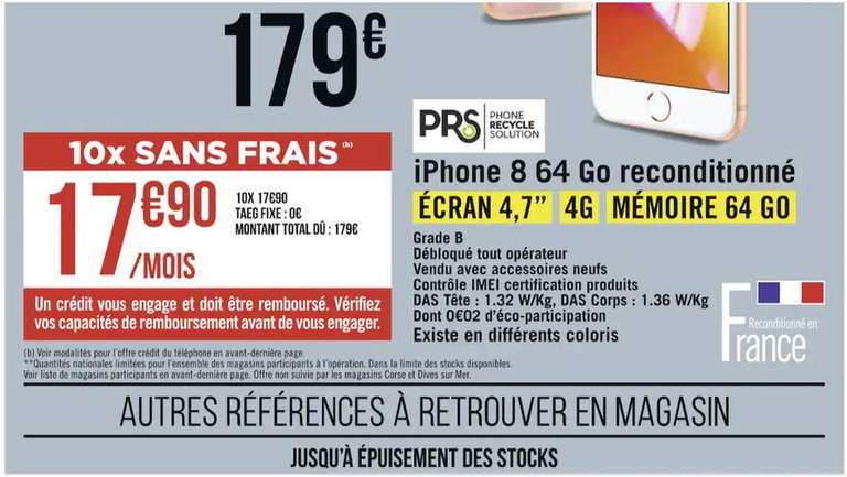 Smartphone 4.7" Apple iPhone 8 - 64 Go, reconditionné (sélection de magasins)