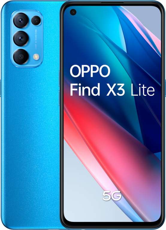 Smartphone 6.4" Oppo Find X3 Lite 5G - full HD+ AMOLED 90 Hz, SnapDragon 765G, 8 Go de RAM, 128 Go, version IT, bleu