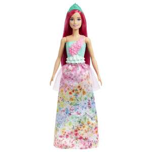 Poupée Royal Dreamtopia Barbie - Cheveux roses avec corsage scintillant, Jupe à fleurs multicolores et accessoire pour cheveux