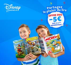 5€ de réduction pour deux souscriptions à des abonnements aux magazines Disney (disneymagazines.fr)