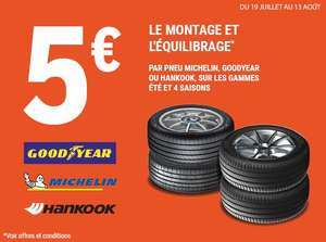Montage et équilibrage à 5€ par pneus sur les marques Hankook, Goodyear & Michelin en centres E.Leclerc participants