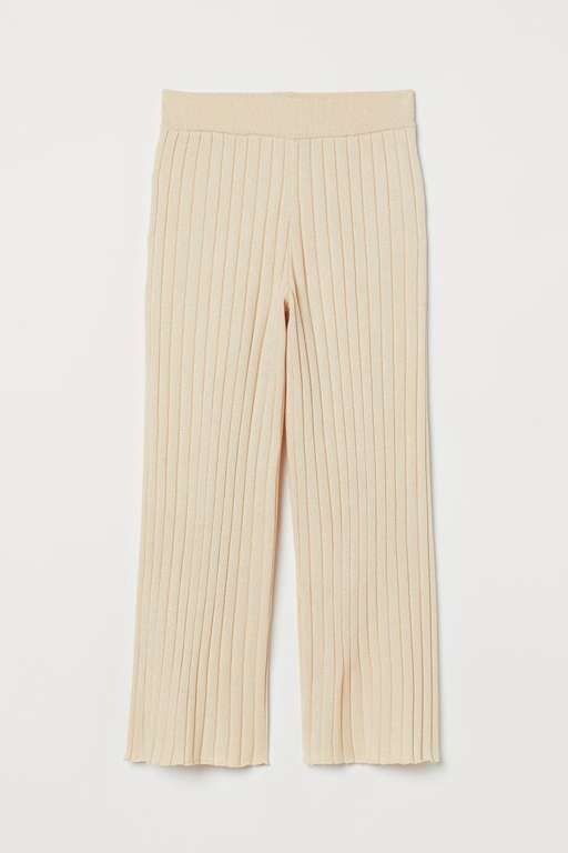 Pantalon en maille côtelée - Crème, Tailles M ou L
