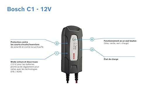Chargeur de Batterie Intelligent et Automatique Bosch C1 - 12V / 3,5A