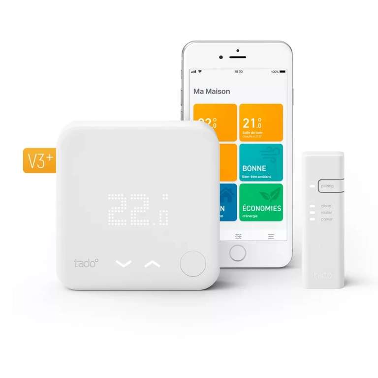 Kit de Démarrage Thermostat Connecté Filaire Tado° V3+- Compatible Google, Apple Home Kit, Alexa