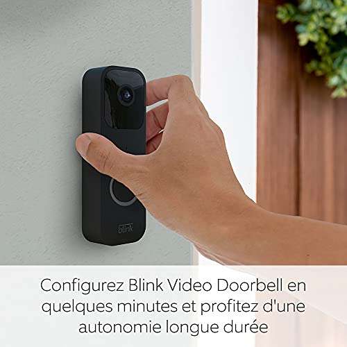 Caméra de surveillance Blink Video Doorbell - Audio bidirectionnel, vidéo HD, Notifis mouvements et sonnette dans l'app, Alexa intégré, Noir