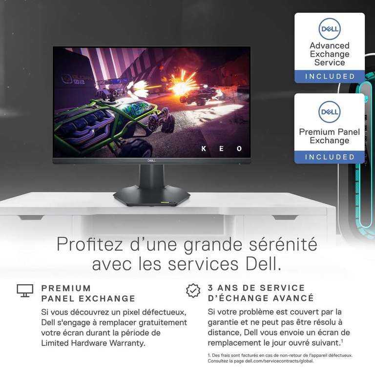 Ecran PC 23.8'' Dell G2422HS - Full HD IPS, 165 Hz, 1 ms, FreeSync Premium, Compatible G-Sync, sRGB
