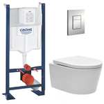 Pack WC Bâti autoportant Grohe + WC sans bride SAT + Abattant softclose + Plaque chrome (ProjectSATrimless-5-RT)