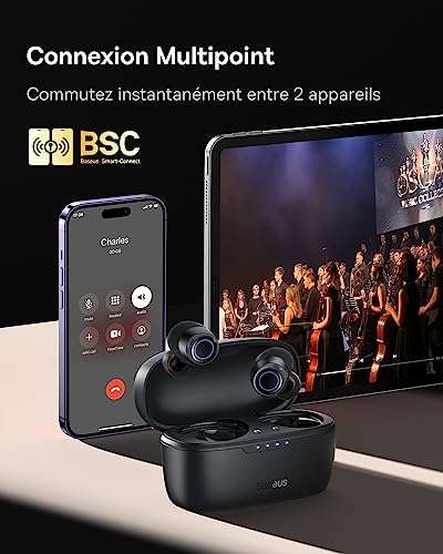 Ecouteurs sans fil Baseus Bowie MA10 - Bluetooth 5.3, Réduction de bruit active hybride (via Coupon - Vendeur Tiers)