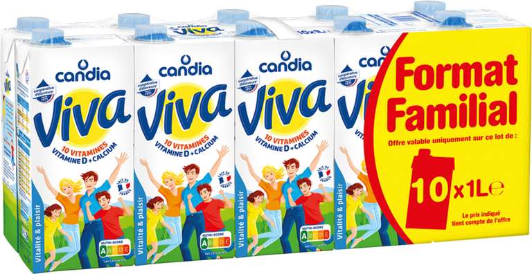 2 Packs de 10 briques de lait UHT Vitaminé Candia Viva (20 x 1 litre)