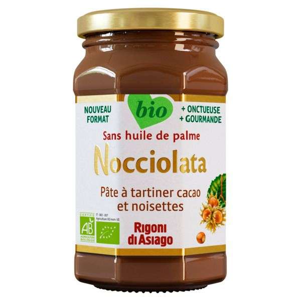 Pot de pâte à tartiner Bio Nocciolata Rigoni di Asiago sans huile de palme cacao et noisettes (250g)