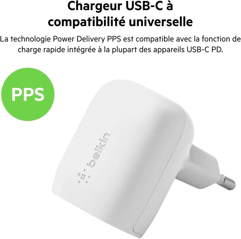 Chargeur secteur Belkin port USB type-C - 20W (via ODR 3€)