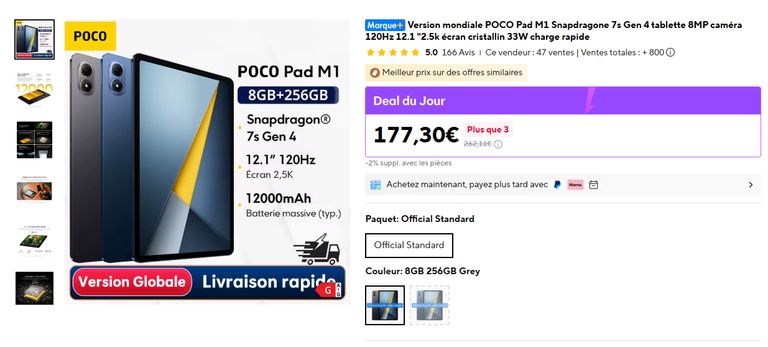 Version mondiale POCO Pad M1 Snapdragone 7s Gen 4 tablette 8MP caméra 120Hz 12.1 "2.5k écran cristallin 33W charge rapide