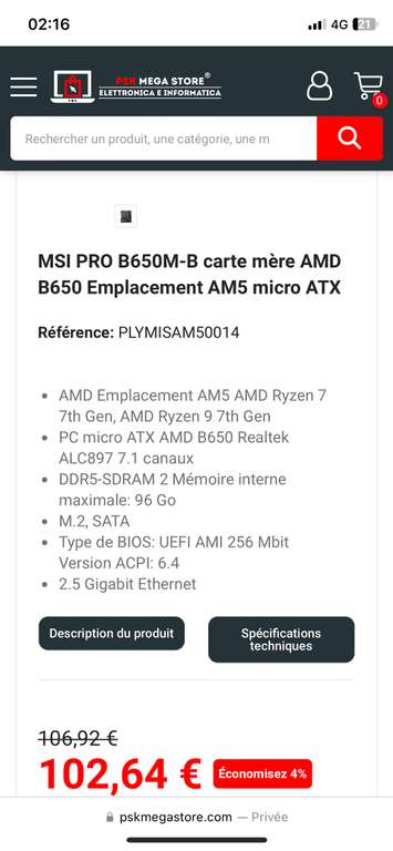 carte mère MSI PRO B650M-B - AMD B650, Emplacement AM5, micro ATX
