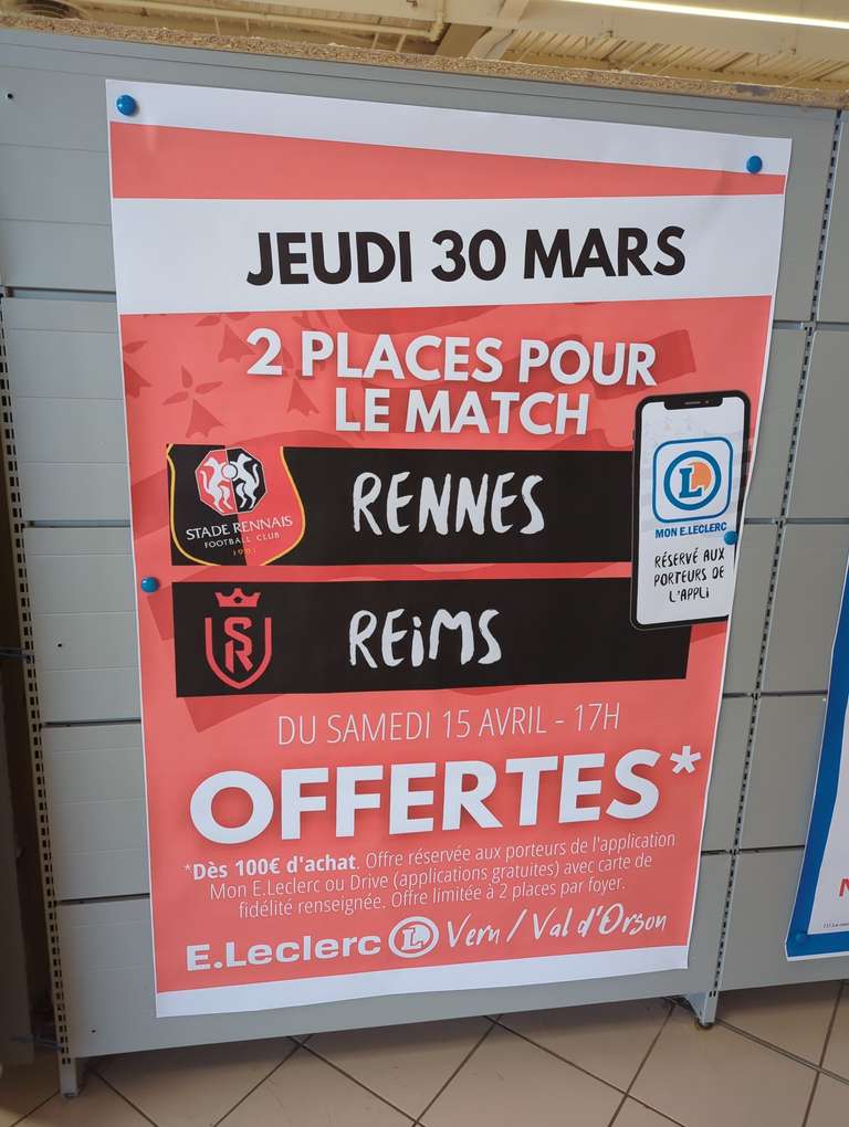 [Carte fidélité] 2 Billets offerts pour le Match Rennes/Reims dès 100€ d'achat - Vern-sur-Seiche (35)