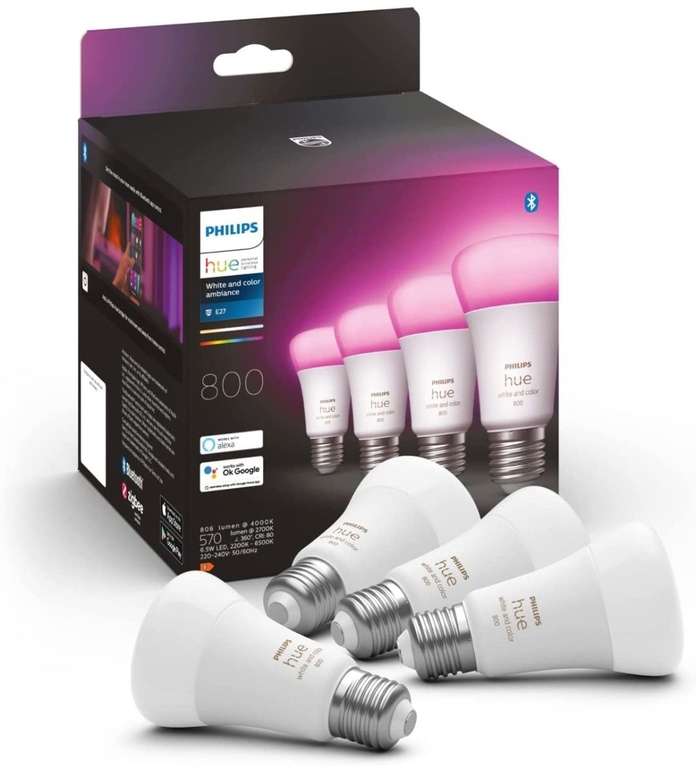 Pack de 4 ampoules Philips Hue White and Color Ambiance E27 - 800 Lumens