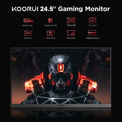Écran PC Gaming 24.5" Koorui - FHD (1920 x 1080), VA, 170Hz, 1ms, Freesync, Compatible G-Sync, Displayport et HDMI X2 (Vendeur Tiers)