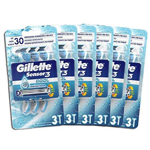 Lot de 6 packs de 3 rasoirs jetables Gillette Sensor3 Cool