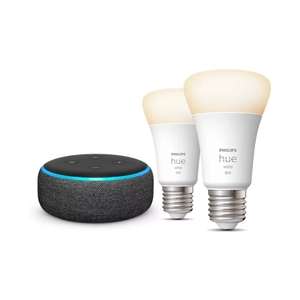 Assistant vocal / Enceinte connectée Amazon Echo Dot 3 (Anthracite) + 2 Ampoules connectées Philips Hue White E27