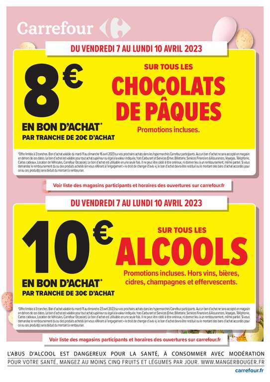 Sélection d'offres promotionnelles - Ex: 8€ offerts en bon d'achats par tranche de 20€ d'achats sur les Chocolats de Pâques (Promo incluses)