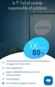 Forfait Responsable et Solidaire - Appels, SMS/MMS illimités, 80 Go en 4G+, Réseau Bouygues Telecom (Sans engagement) - sourcemobile.fr