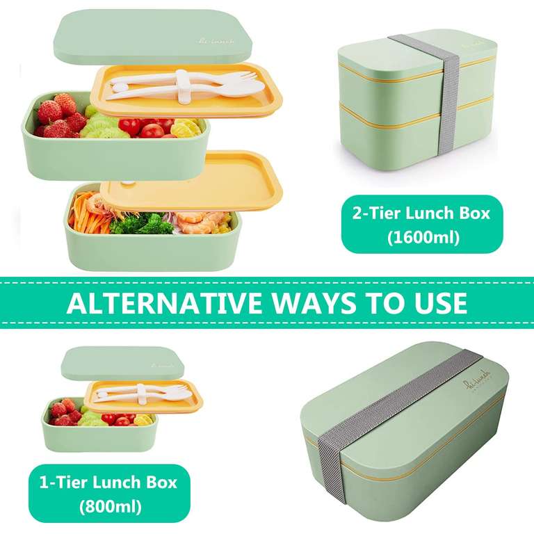 Boite à repas lunch box avec couverts, Bento Box à 2 couches, micro-ondable (vendeur tiers)