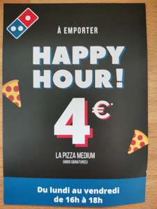 Pizza médium à 4€ du lundi au vendredi entre 16h et 18h (Dans une sélection de restaurants)
