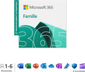 Microsoft 365 Famille - 1 an, 6 utilisateurs, Onedrive 1 To par utilisateur (Dématérialisé)