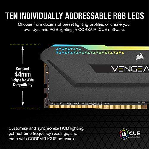 Kit Mémoire RAM Corsair Vengeance Pro SL (CMH32GX4M2Z3200C16) - 32 Go (2 x 16 Go), DDR4, RGB, 3200 MHz, CL16