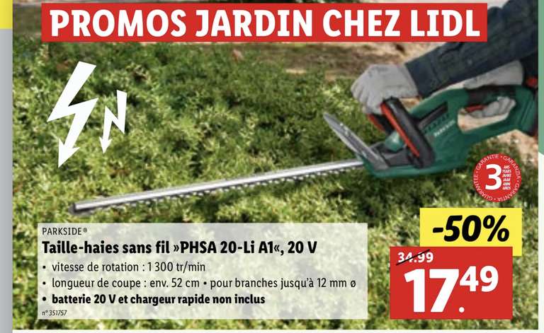Taille-haies sans fil Parkside PHSA 20-Li A1 20 V (Frontaliers Luxembourg)