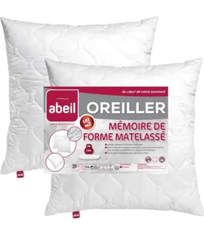 Lot de 2 oreillers à mémoire de forme matelassés Abeil - 60 x 60 cm, Blanc