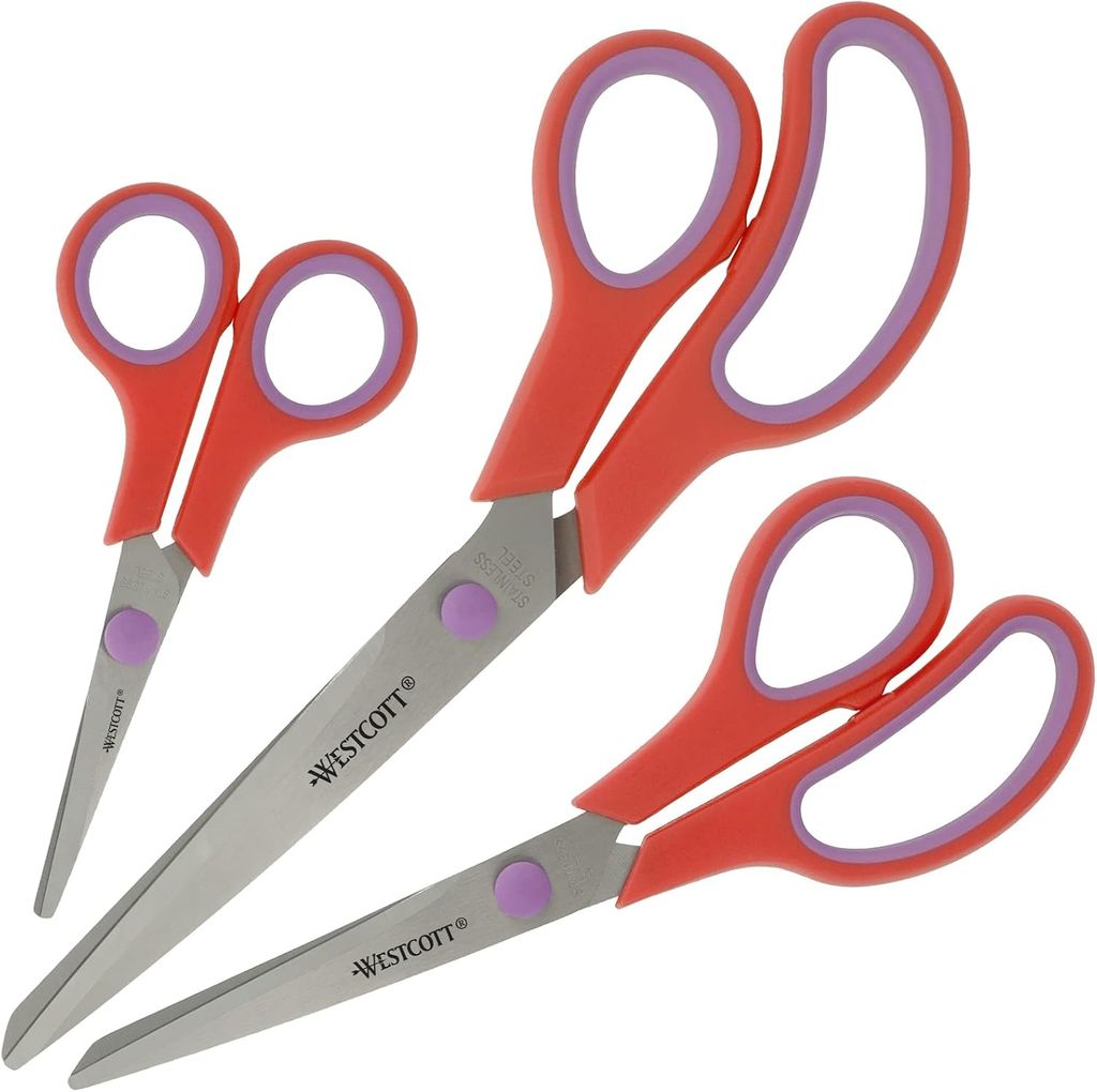 Ensemble de 3 ciseaux Easy Grip - 13 / 21 / 25 cm - Turquoise, Rouge, Gris ou Multicolore