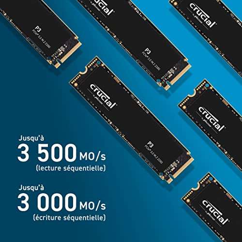 Crucial P3 2To M.2 PCIe Gen3 NVMe SSD interne - Jusqu’à 3500Mo/s - CT2000P3SSD801 (Édition Acronis)