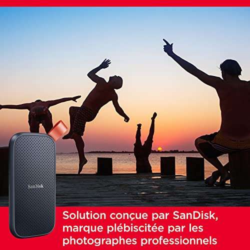 SSD Portable SanDisk (SDSSDE30-1T00-G25) - 1 To, Étanche et Antichoc, Lecture jusqu'à 520 Mo/s
