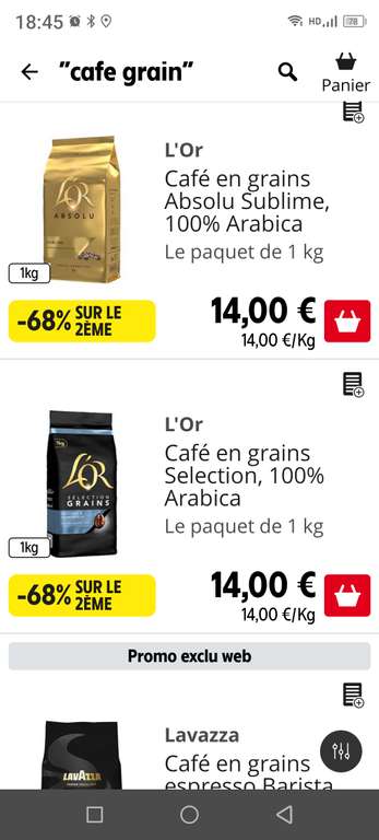 Lot de 2 paquets de café en grains L'Or Absolu - 2 x 1 kg (sélection de  magasins) –