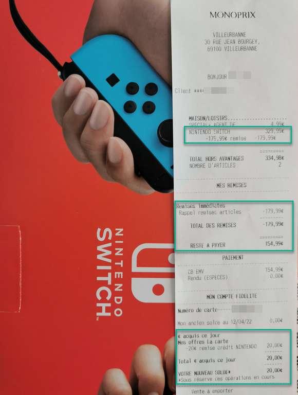 Console Nintendo Switch - avec Joy-con gris ou néon (+ 20€ crédités sur la carte de fidélité) - en magasins participants