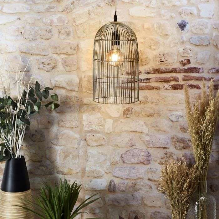 Luminaire suspension cage haute filaire Home Deco Factory - Métal, Mordore Mat