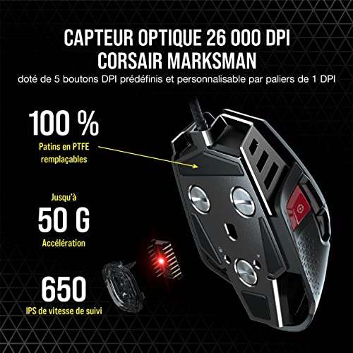 Souris gaming Corsair M65 RGB Ultra - personnalisable, capteur optique 26 000 DPI, noir