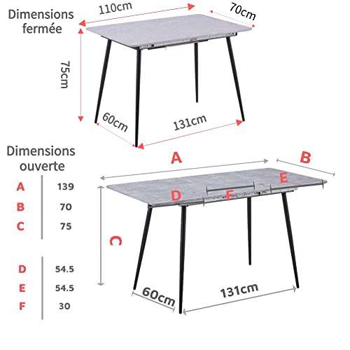 Table à manger extensible - 4 à 6 personnes, 110 cm a 140 cm, Gris ou Gris clair (Vendeur tiers)