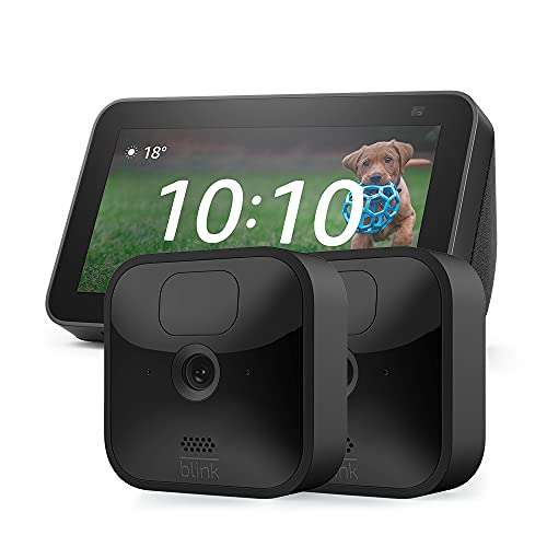 [Prime] Lot de 2 Caméras de surveillance HD sans fil Blink Outdoor + Assitant vocal Echo Show 5 (2e génération, modèle 2021)