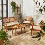 Salon de jardin en acacia Bohémia - canapé 2 places, 2 fauteuils, 1 table basse (117x64x74 cm)