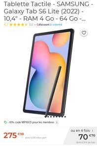 [CDAV] Tablette 10.4" Samsung Galaxy Tab S6 Lite- 4Go /64 Go (Vendeur tiers)