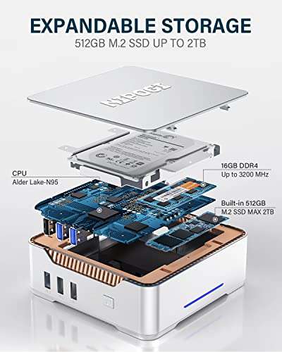 Mini PC NiPoGi GK3 Plus - 12th Gen Intel Alder Lake-N95, 16Go RAM DDR4, 256Go SSD, Wi-Fi 5GHz + Bluetooth, Windows 11 (Vendeur Tiers)