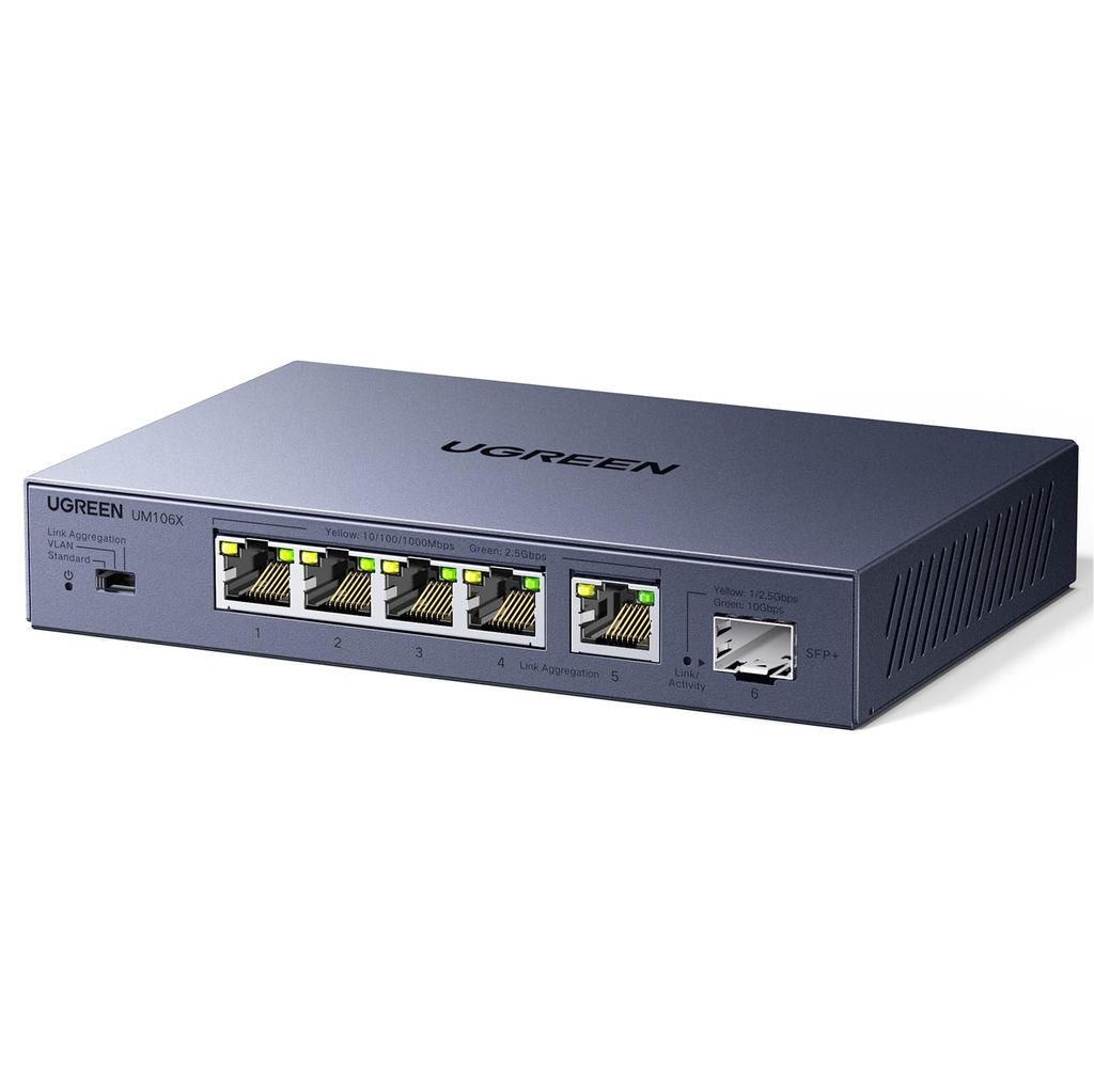 Switch Ethernet UGREEN 6 ports - 5x 2.5G RJ45 + 1x SFP+ 10G, boîtier métal, VLAN/agrégation, protection 4KV (vendeur tiers)