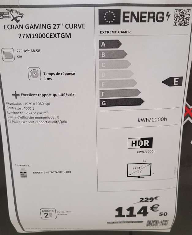 Ecran Gaming 27" incurvé ExtremeGamer 27M1900CEXTGM - Full HD, 1ms, 165Hz (Leguevin 31)