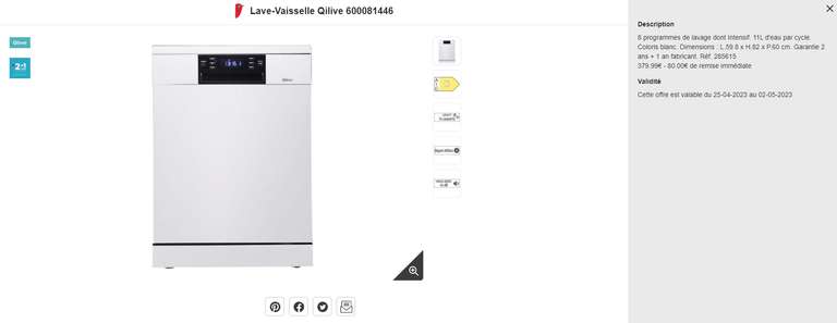 Lave-vaisselle pose libre Qilive 600081446 - 14 couverts, 44 dB